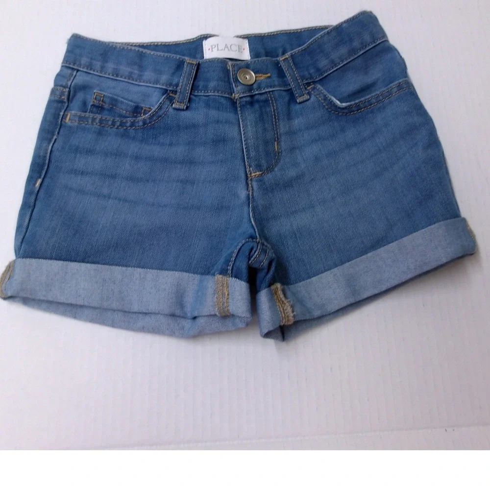 The Childrens Place‎ Girls Blue Denim Straight Leg Jean Shorts  6X/ 7 #266299